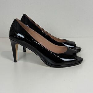 Cole Haan Grand 360 Drado Peep Toe Platform Pumps Heels Black Patent Leather 10